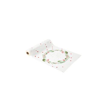 Chemin de table Joyeux Noël Tradi Chic Velours Blanc, Vert, Rouge et Or 28cm x 3m