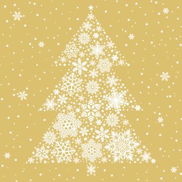 Serviettes de Noël motif sapin doré en flocons de neige 33x33 cm | jourdefete.com