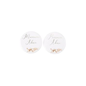 2 Badges Parrain et Marraine - Collection Pampas, Fleurs de Coton et Or 