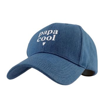 Casquette en tissu bleu chiné avec la broderie blanche papa cool et un cœur pour la fête des pères | jourdefete.com