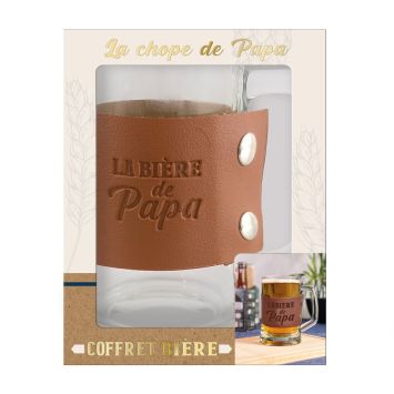 Chope à bière avec bandeau cuir "La bière de Papa" pour la fête des pères | jourdefete.com