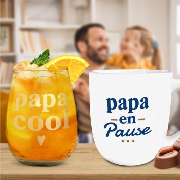 Coffret Verre "Papa Cool" et Tasse "Papa en Pause" - Collection Super Papa