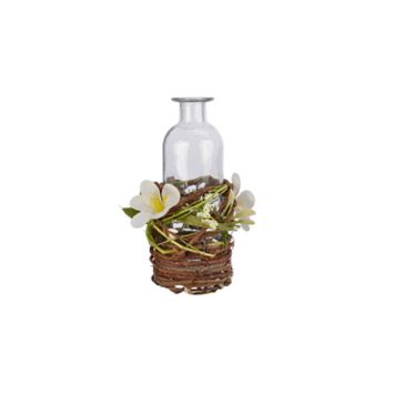 bouteille en verre avec brindilles et fleurs artificielles | jourdefete.com