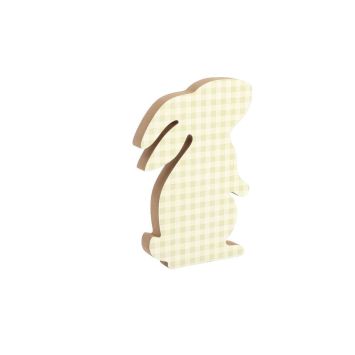 Lapin décoratif de Pâques en bois vichy vert sauge et jaune pâle | jourdefete.com