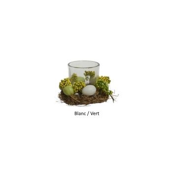 Photophore en verre avec œufs et fleurs - 12 cm - Couleur au choix