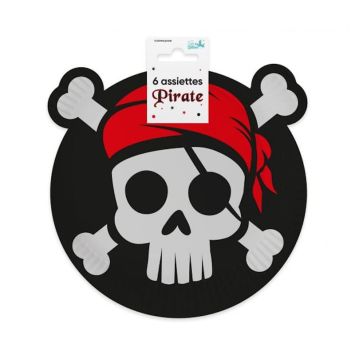 Un splendide lot de 6 assiettes pour une déco de table axée sur les pirates | jourdefete.com