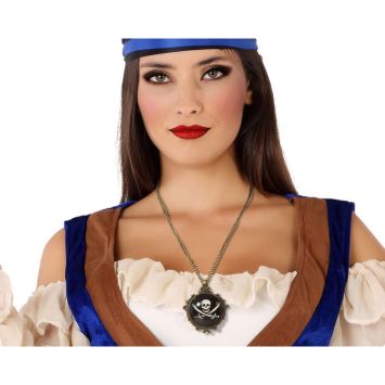 Collier médaillon pirate avec pendentif crâne | jourdefete.com
