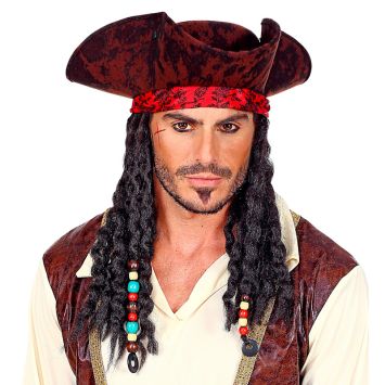 Tricorne de pirate avec bandana rouge et dreadlocks | jourdefete.com