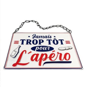 Plaque métallique "Jamais trop tôt pour l'apéro" - Collection Claquettes Chaussettes | jourdefete.com