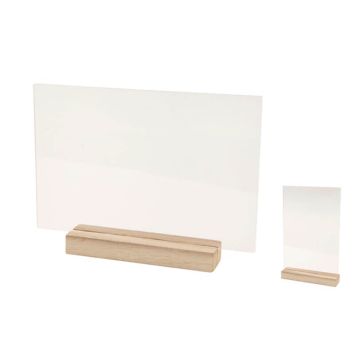 Plaque transparente sur socle en bois - 12 x 19 cm | jourdefete.com