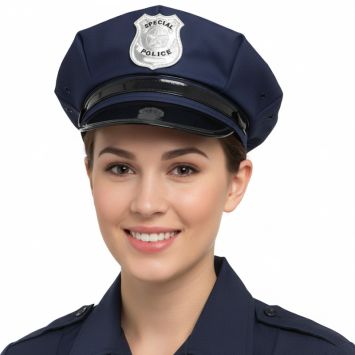 Casquette de police déguisement adulte bleu marine avec badge | jourdefete.com