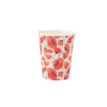 8 Gobelets en carton recouvert de coquelicots de la Collection Poppy Love