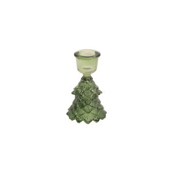 Porte-bougie flambeau en forme de sapin de Noël en verre - 6,3 x 10 cm - Couleur au choix