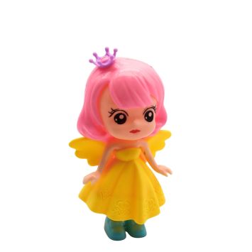 Petite poupée fée avec cheveux roses couronne et robe jaune jouet fille | jourdefete.com