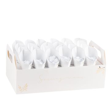 Présentoir de 24 cornets à confettis blanc et or pour cérémonie | jourdefete.com