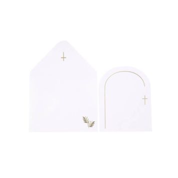 10 Invitations et Enveloppes - Collection Communion Pureté Blanc et Or