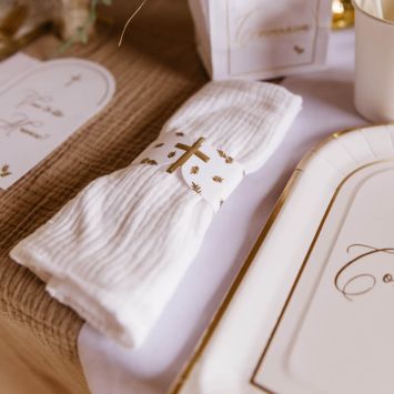 10 Ronds de serviette - Collection Communion Pureté Blanc et Or