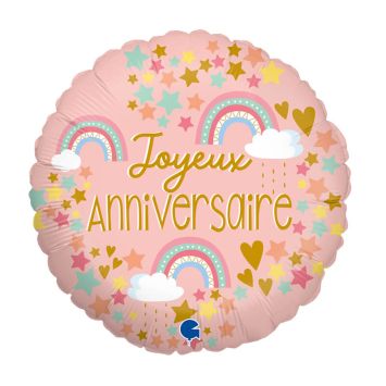 Un beau ballon en aluminium - Joyeux Anniversaire - Rose Arc-en-ciel pour votre fête | jourdefete.com