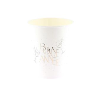 Gobelets en carton Bonne Année Bubbles Party blanc et or pour réveillon | jourdefete.com