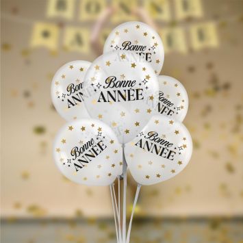 6 ballons à confettis "Bonne Année" en latex - Réveillon du Nouvel An - Diamètre 30 cm - Collection Bonne Année