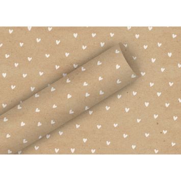Papier cadeau Kraft en papier avec motifs de cœurs blancs | jourdefete.com