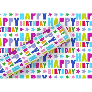 Papier cadeau "Happy Birthday Étoiles" au design festif | jourdefete.com
