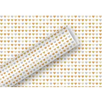 Papier cadeau motif petits cœurs dorés et argentés, romantique et élégant | jourdefete.com