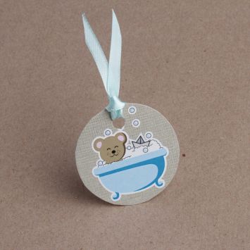 12 Etiquettes Nounours dans sa baignoire - Bleu