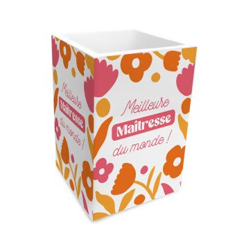 Pot à crayons Meilleure Maîtresse du monde à motifs fleuris | jourdefete.com