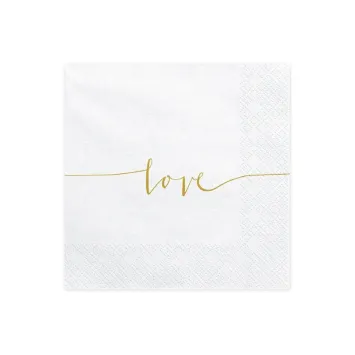 Serviettes blanches "Love" doré pour événements romantiques | jourdefete.com