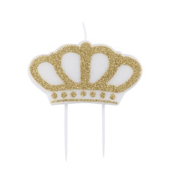 Bougie en forme de couronne à paillettes dorées.