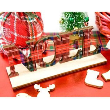 Décoration de Table en bois - Lettres " Noël " - Noël Ecossais - 15 cm