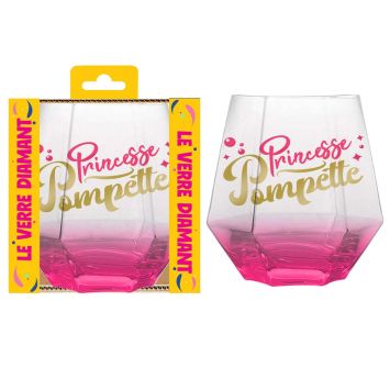 Verre à pied Princesse Pompette rose et doré en forme de diamant | jourdefete.com