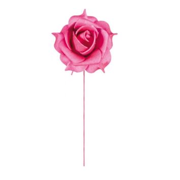 6 Roses Romantiques sur Tige - Fuchsia