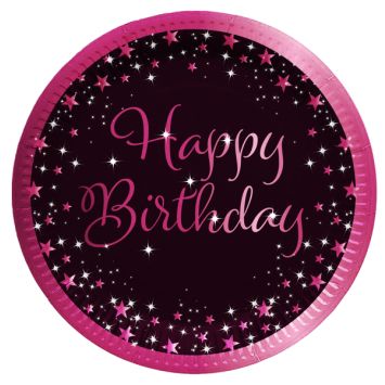 8 assiettes "Happy Birthday" en carton pour anniversaire - Diamètre 23 cm - Collection Starlight - Couleur au choix