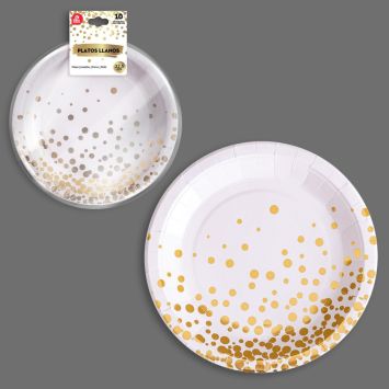 Des assiettes blanches à pois dorés pour votre fête | jourdefete.com