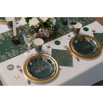10 assiettes "Joyeux Noël" en carton - Noël - Diamètre 22,5 cm - Collection Feuilles d'Or