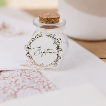 10 étiquettes "Baptême" FSC® - Diamètre 5 cm - Collection Baptême Crème et Or