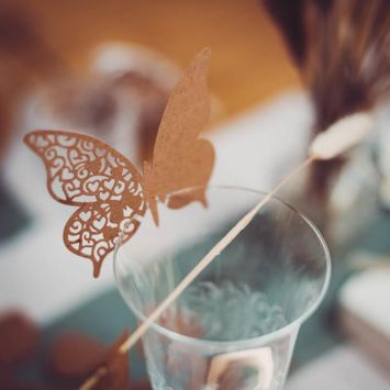 10 Marque-Verres Papillon - Kraft
