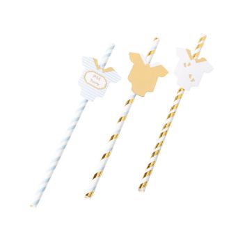 12 pailles en papier avec étiquettes - 19,5 cm - Collection Petite Merveille & Petit Trésor - Modèle au choix