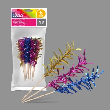 12 pics apéritifs en bois avec épis métallisés - 15 cm