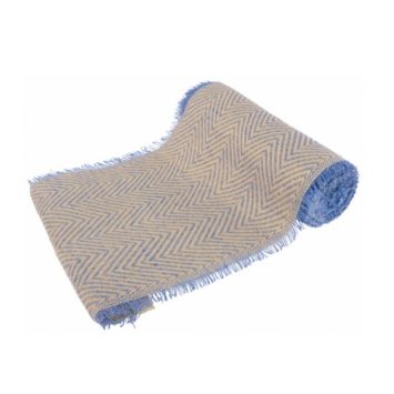 Chemin de Table en Jute avec Chevrons et Franges Bleus