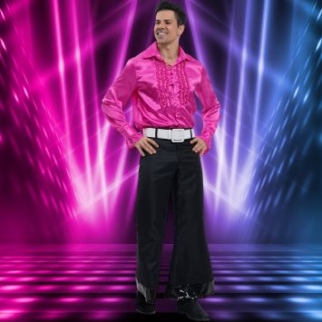 Chemise Disco en satin pour homme - Rose - Taille au choix