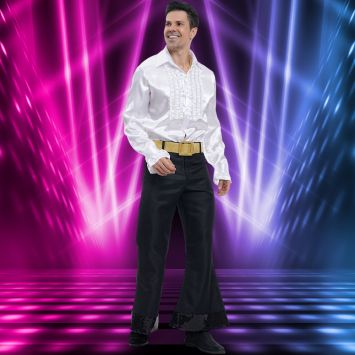 Chemise Disco en satin pour homme - Blanc - Taille au choix