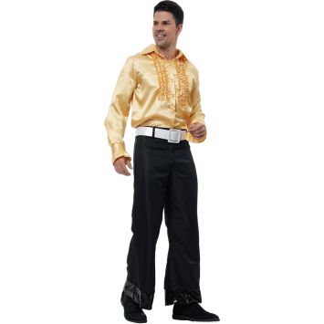 Chemise disco satin or homme, vêtement doré pour déguisement années 70 | jourdefete.com
