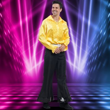 Chemise Disco en satin pour homme - Jaune - Taille au choix