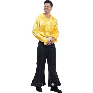 Chemise disco satin jaune pour homme, style rétro lumineux et festif | jourdefete.com