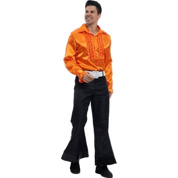 Chemise disco satin orange pour homme, déguisement vintage coloré | jourdefete.com