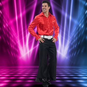 Chemise Disco en satin pour homme - Rouge - Taille au choix