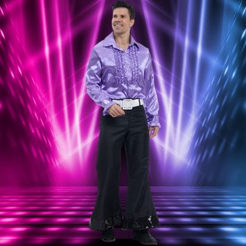 Chemise Disco en satin pour homme - Violet - Taille au choix